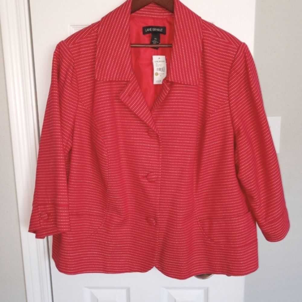 Lane Bryant Red Button Down, Collar, 3/4 Sleeve Blazer Size 28